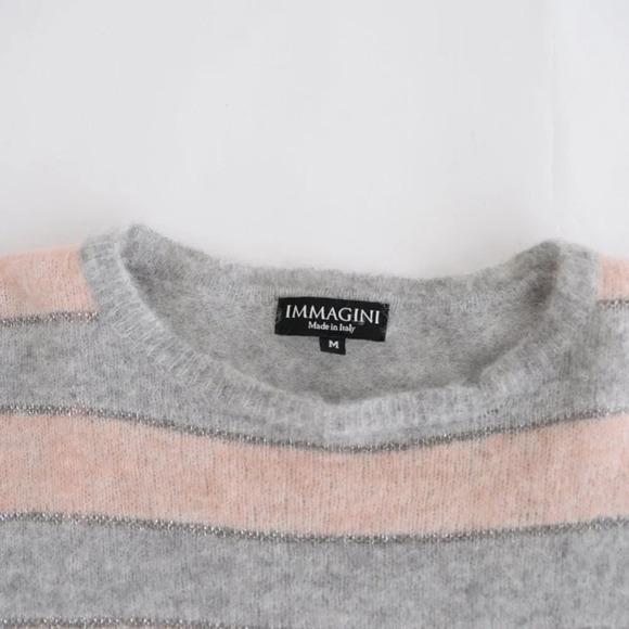 Immagini Grey & Pink Stripe 50% Alpaca 22% Wool Crewneck Sweater M - Picture 10 of 11